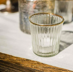 Ribbed Clear Glass Tea Light Holder with Gold Rim